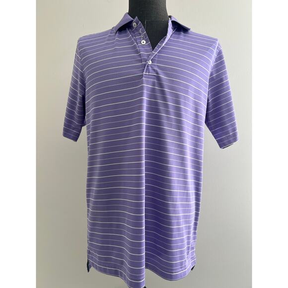 Bobby Jones Performance Polo Golf Shirt Purple White Stripes Size Medium SG - Picture 1 of 7